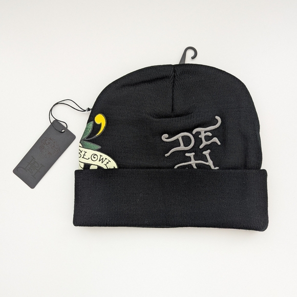 NWT Ed Hardy Adult Black "Love Kills Slowly" Skull Beanie/Chook/Tuque - Picture 3 of 9